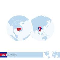 cambodge sur le globe terrestre avec drapeau et carte régionale du cambodge. vecteur