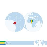 gabon sur le globe terrestre avec drapeau et carte régionale du gabon. vecteur