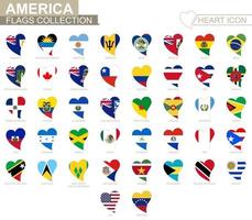 collection de drapeaux vectoriels des pays américains. jeu d'icônes de coeur. vecteur