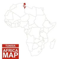 carte profilée de l'afrique avec la tunisie en surbrillance. vecteur