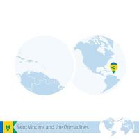 saint vincent et les grenadines sur le globe terrestre avec drapeau et carte régionale de saint vincent et les grenadines. vecteur
