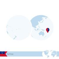samoa sur le globe terrestre avec drapeau et carte régionale de samoa. vecteur