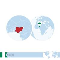 nigeria sur le globe terrestre avec drapeau et carte régionale du nigeria. vecteur