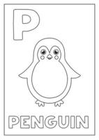 apprendre l'alphabet anglais pour les enfants. lettre p. pingouin mignon. vecteur