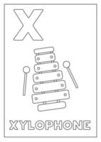 apprendre l'alphabet anglais pour les enfants. lettre X. xylophone de dessin animé. vecteur