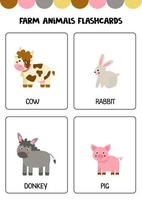 animaux de ferme de dessin animé mignon avec des noms. flashcards pour les enfants. vecteur