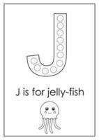 apprendre l'alphabet anglais pour les enfants. lettre J. activité du marqueur de points. vecteur