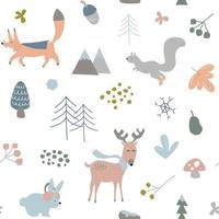 image vectorielle motif de répétition sans couture pour enfants, enfants ou nourrissons, thème animalier de la forêt d'hiver vecteur