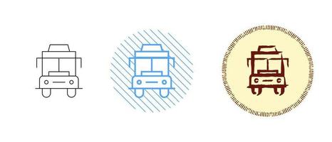 il s'agit d'un ensemble d'icônes d'autobus scolaires de contour et de couleur vecteur