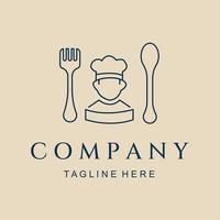 icône et symbole du logo de l'art de la ligne de restaurant. conception d'illustration vectorielle chef, fourchette et cuillère vecteur