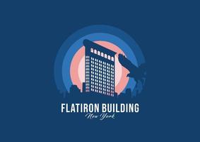 logotype du bâtiment flatiron. la plus grande illustration d'architecture au monde. vecteur de symbole de clair de lune moderne. eps 10