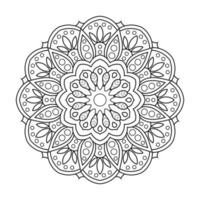 motif de fleurs de mandala avec art de contour floral noir et blanc indien de style ethnique arabe vecteur