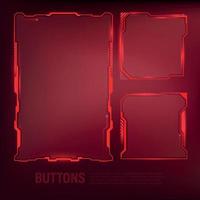 jeu de boutons style techno-futuriste sci-fi couleur rouge 3 vecteur