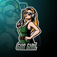 conception de mascotte de logo esport fille pistolet vecteur