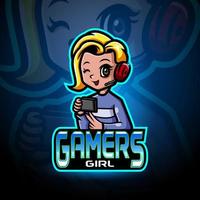 conception de mascotte de logo esport girl gamers vecteur