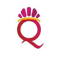 modèle de logo de la couronne de la reine avec le symbole de la lettre q vecteur