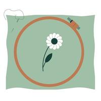 cercle à broder avec tissu et fleur brodés dessus. outils pour les loisirs et l'artisanat. style plat. illustration vectorielle vecteur