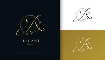 jx conception initiale du logo de signature avec un style d'écriture doré élégant et minimaliste. conception initiale du logo j et x pour le mariage, la mode, les bijoux, la boutique et l'identité de la marque d'entreprise vecteur