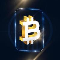 Illustration de symbole de logo bitcoin 3d avec effet de lumière isolé sur fond sombre vecteur