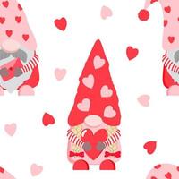 mignons gnomes de la saint-valentin tenant une enveloppe rouge et un motif sans couture de coeur. isolé sur fond blanc. Impression sur le thème du 14 février pour le design. vecteur