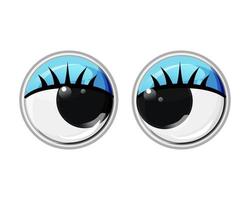 yeux en plastique jouet avec cils et paupières bleues. yeux obliques. illustration de dessin animé de vecteur sur un fond blanc isolé.