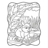 illustration de dessin animé un lapin marchant dans les bois à la recherche d'un livre de nourriture ou d'une page pour les enfants en noir et blanc vecteur