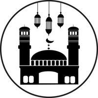 nuances de la mosquée de l'aïd al adha.pour les musulmans avec des ornements de moutons et des nuances islamiques sur fond bleu selamat idul adha vecteur