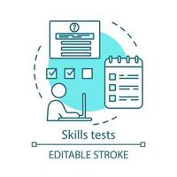 tests de compétences icône de concept turquoise. Idée de test d'entretien d'embauche préalable à l'emploi, illustration en ligne mince. demande d'emploi, remplissant le dessin isolé de vecteur de questionnaire. développement de carrière. trait modifiable