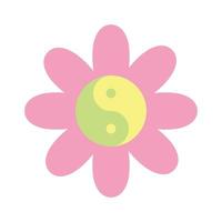 fleur avec symbole yin yang de couleur vert jaune rose pastel. illustration vectorielle isolée sur fond blanc. clip art mignon y2k, élément de conception. vecteur