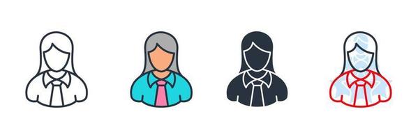 illustration vectorielle de femme d'affaires icône logo. modèle de symbole féminin avatar pour la collection de conception graphique et web