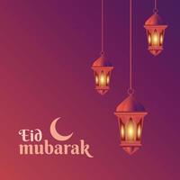 eid mubarak avec un arrière-plan de conception de belles lanternes. illustration pour carte de voeux, affiche et bannière. vecteur
