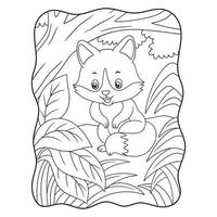 illustration de dessin animé un renard assis sous un grand arbre au milieu de la forêt livre ou page pour enfants noir et blanc vecteur