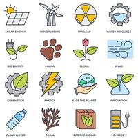 ensemble d'illustration vectorielle de logo d'icône d'écologie environnementale. emballage écologique. énergie solaire, éolienne, nucléaire, ressources en eau, etc. modèle de symbole pour la collection de conception graphique et web