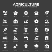 pack d'icônes d'agriculture de couleur noire vecteur