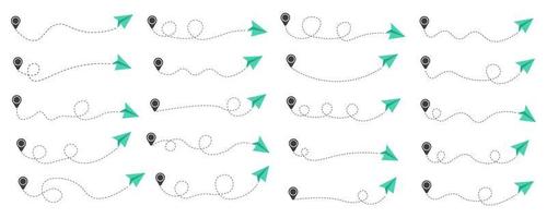 ensemble d'itinéraire d'avion en papier en pointillés vecteur