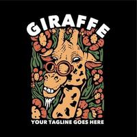 t shirt design girafe avec girafe et illustration vintage de fond noir vecteur