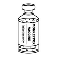 un flacon en verre avec une dose de vaccin monkeypox. vaccination et revaccination contre la variole. icône de vecteur isolé sur fond blanc. bouteille avec sérum médical contre le virus. contour noir et blanc