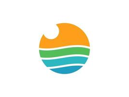 création de logo nature vue sur la plage. utilisable pour les logos d'entreprise et de marque. élément de modèle de conception de logo vectoriel plat.