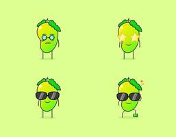 collection de personnage de dessin animé de mangue mignon avec expression sérieuse, sourire et lunettes. adapté à l'émoticône, au logo, au symbole et à la mascotte. comme un émoticône, un autocollant ou un logo de fruit vecteur