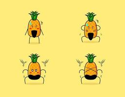 collection de personnage de dessin animé mignon d'ananas avec des expressions choquées. adapté à l'émoticône, au logo, au symbole et à la mascotte vecteur