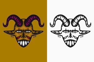 diable de crâne avec des cornes et de longues oreilles. couleur, détails et style d'art en ligne. adapté à la mascotte, au logo, au symbole et à la conception de t-shirts vecteur