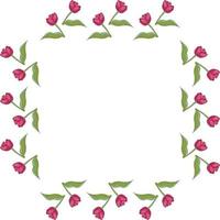 cadre carré avec des tulipes roses en fleurs verticales confortables sur fond blanc. cadre isolé de fleurs pour votre conception. vecteur