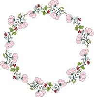 cadre rond en bourgeons de cosmos, de trèfle, de camomille, d'oeillet et de pavot. couronne florale romantique sur fond blanc. cercle floral festif pour votre design - 1 vecteur