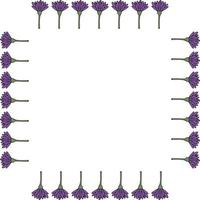 cadre carré avec des fleurs violettes verticales sur fond blanc. image vectorielle. vecteur