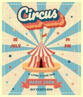 affiche publicitaire de cirque vintage avec chapiteau et texture grunge pour l'événement et le divertissement du festival des arts. bannière de carnaval. vecteur