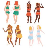 ensemble de filles disco couleur abstraite, danse couple mince sans visage silhouettes de dames jumelles pour flyers, carte, illustration vectorielle de conception d'affiches vecteur