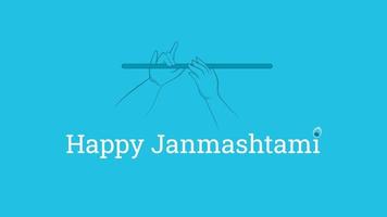 flûte à la main sur fond bleu plat. illustration vectorielle heureuse de janmashtami. vecteur