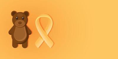 ours en peluche et ruban jaune illustration pour le mois de sensibilisation au cancer infantile avec fond vecteur