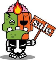 personnage de dessin animé costume illustration vectorielle citrouille zombie mascotte tenant un tableau de vente vecteur