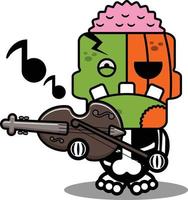 personnage de dessin animé costume illustration vectorielle citrouille zombie mascotte jouant du violon vecteur